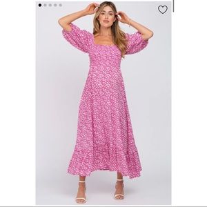 PinkBlush fuchsia smocked boho flowy floral maternity maxi dress. Brand new!